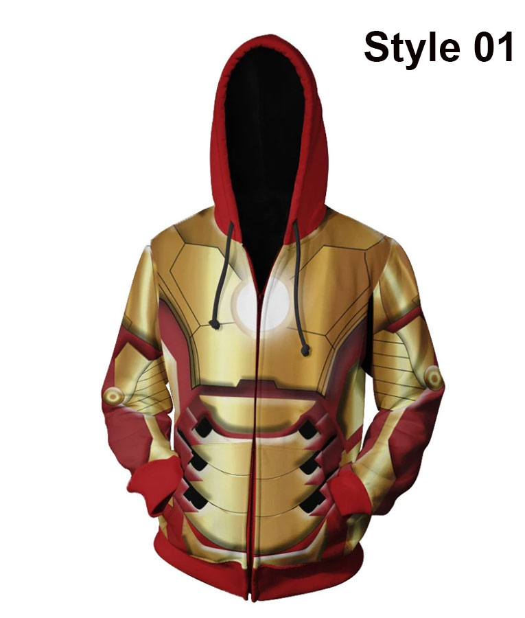Superhero Iron Man 3D Printed Hoodies The Avengers Tony Stark Zipper Thin Jacket