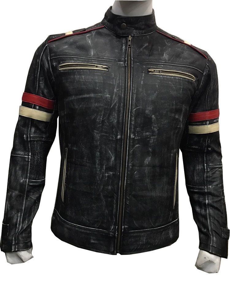 Men's Vintage Motorcycle Cafe Racer Biker Retro Moto Distressed Leather Jacket