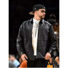 Bad Bunny Lakers Game Black Leather Jacket