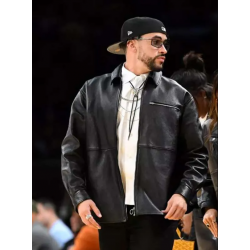 Bad Bunny Lakers Game Black Leather Jacket