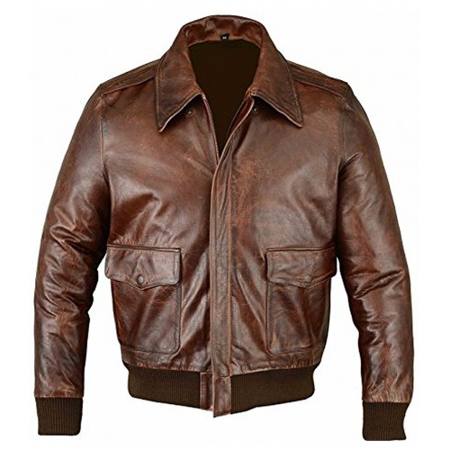 A2 Air Force Distressed Brown Real Leather Bomber Flight Jacket