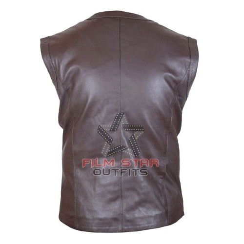 Brown Leather Jacket Men Men's Jurassic World Chris Pratt Leather Vest - Owen Grady Style Biker Vest, Brown, Real Leather With Pockets Motorcycle Vests For Men